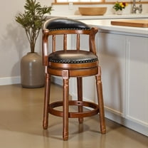 Tcbosik 360° Swivel Barstool with Cow top Leather Upholstered Round Seat and Solid Rubber Wood Legs, 26" Counter Height Kitchen Stool for Home Pub (Black)