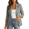 thumbnail image 2 of Womens Blazer 3/4 Sleeve Business Casual Work Suit Jacket Lightweight Office Wear with Button Gray M, 2 of 7