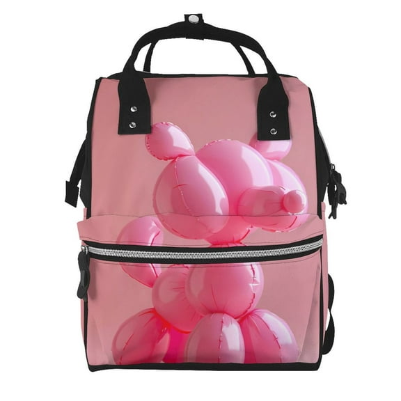 Defioc Pink Balloon Puppy Art for Baby Diaper Bag Backpack - Baby Bag for Boys & Girls - Diaper Backpack - Large Travel Diaper Bags- Baby Registry Search & Shower Gifts