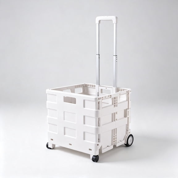 LIANGKA Collapsible White Utility Cart with Extendable Aluminum Handle Foldable Rolling Transport Cart Holds up to 55 Lbs