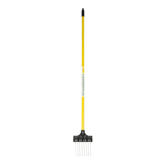 THE GROUNDSKEEPER II Mini Rake 55-inch Lightweight Fiberglass Handle, 6-inch Head, Durable Steel Tines for Gardening, De-thatching or Professional Landscaping