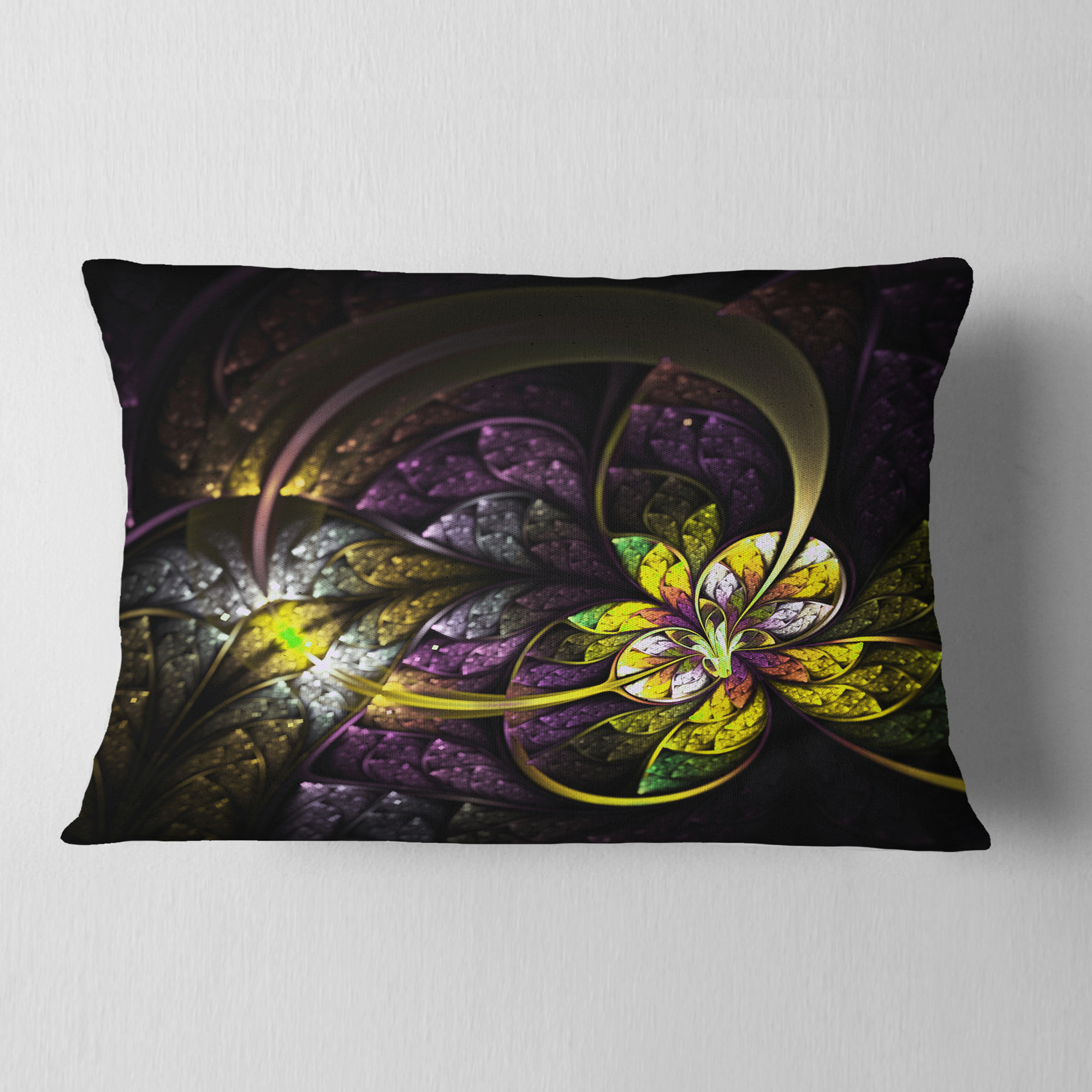 Designart Dark Alien Digital Art Fractal Flower - Floral Throw Pillow - 12x20