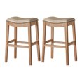 thumbnail image 1 of Maven Lane Adrien Saddle Barstool, Weathered Oak w/ Avanti Bone Vegan Leather, Set of 2, 1 of 6