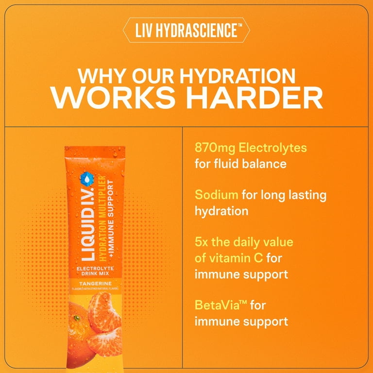 Liquid I.V. Tangerine Immune Support Hydration Multiplier, 6 Packets photo 6