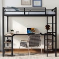 thumbnail image 2 of Metal Loft Bed With Desk And Guardrail - Functional Bedroom Piece, Black Guardrails Essential,, 2 of 7
