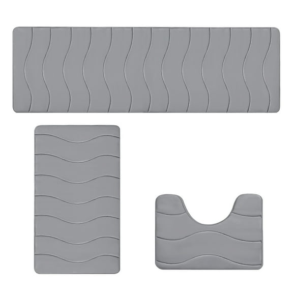 Bath Mat Set 3 Pcs Non-Slip Soft Absorbent Bathroom Rugs for Home Spa Shower Floor - Machine Washable Modern Design, 3 Piece Pack