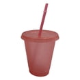 thumbnail image 1 of Botella de agua de plástico con pajita y tapa, de colores que se adaptan al estado de ánimo. Diseño sencillo y brillante. rosa claro 500ml, 1 of 7