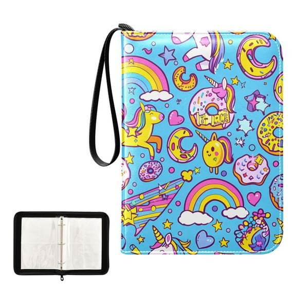 Trading Card Binder Album 400 Pockets 50 Removable 4-Pocket Pages Waterproof Unicorns Donuts Rainbow