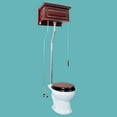 thumbnail image 2 of Antique Cherry Finish High Tank Pull Chain Toilet Wooden Raised Tank Round Rear Entry Porcelain Bowl and Chrome L Pipes Adjustable Height 70" - 74" w/Hardware Renovators Supply, 2 of 9