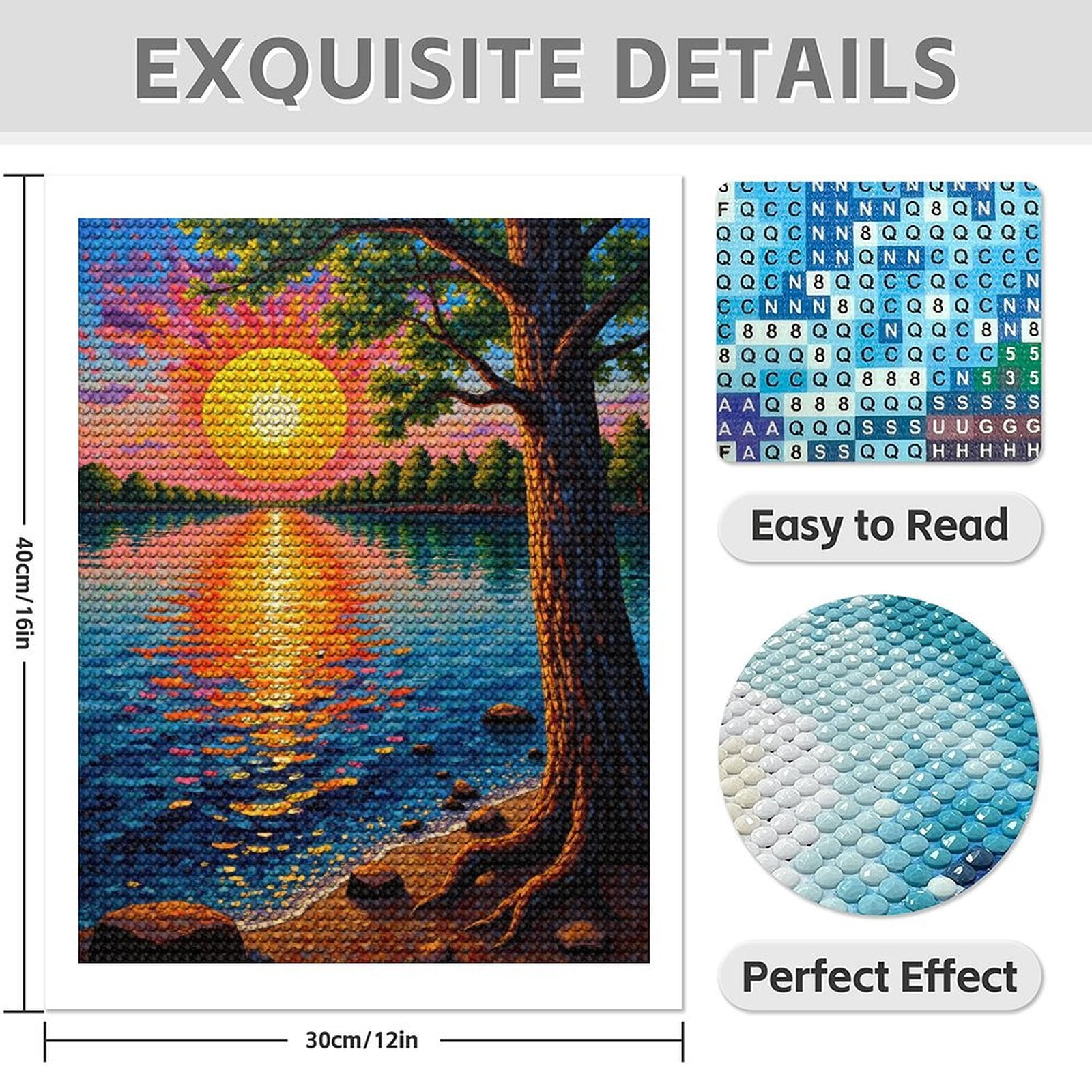 Diamond Art Kit for Adults, Sunset Over Water Mosaic Art Diamond Painting for Adults Beginners, 5D DIY Diamond Art Painting Kits, Colorful Diamond Painting Craft for Home Decor 12x16