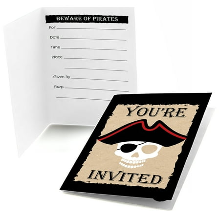Pirate Birthday Party Invitation - Beware of Pirates - Pirate Birthday Party Invitations (8 count)