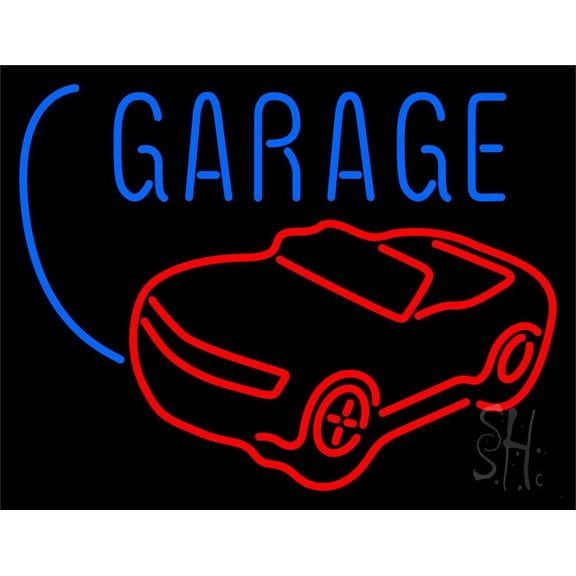 Car Logo Garage Block LED Neon Sign 24 x 31 - inches, Clear Edge Cut Acrylic Backing, with Dimmer - Bright and Premium built indoor LED Neon Sign for automotive store, and mall.