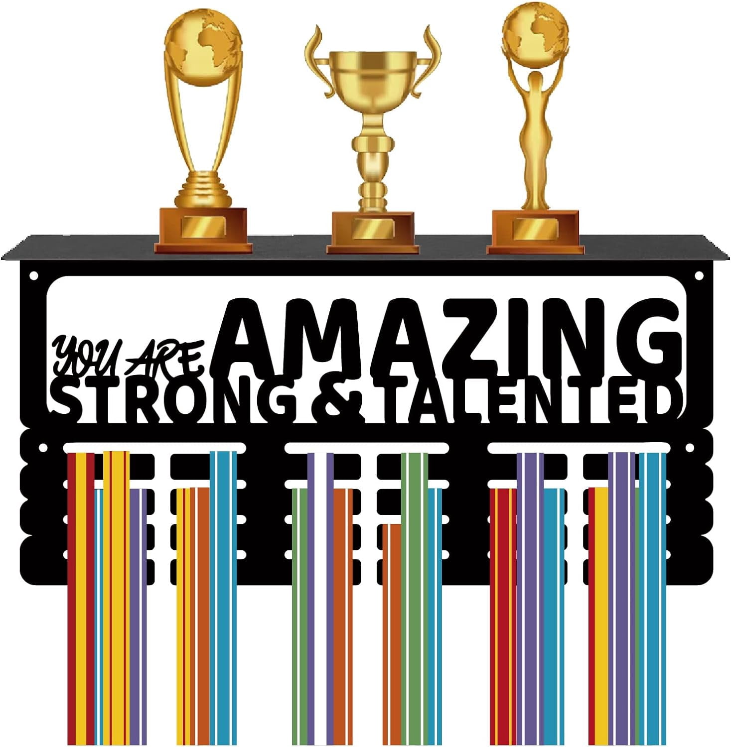 Medal Trophy Holder Medal Hanger Display with Shelf Stand Sports 4 Rows Wall Mount Hold 70+ Medals for Gymnastics Dance Soccer Running Swimming Awards 15.7 x 7.9 Inch-Be Savage Not Average Black