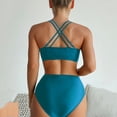 thumbnail image 4 of Women's High Waisted Bikini Sets Push Up Twist Front Spaghetti Straps Ruched Two Piece Swimsuit Bathing Suit Blue S, 4 of 4