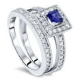 thumbnail image 3 of Pompeii 1ct Blue Sapphire Princess Cut Halo Diamond Ring Set 14K White Gold (G/H,I1), 3 of 3
