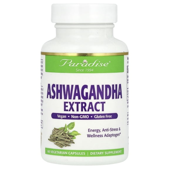 Paradise Herbs Ashwagandha Extract, 60 Vegetarian Capsules (250 mg per Capsule)