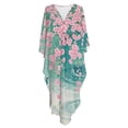 thumbnail image 5 of SEANATIVE Beach Kaftan Dress for Women Caftan Cover Up Bathing Suit Coverups Plus Size Kaftan Dress with Kimono Batwing Sleeves Casual Women Outfits, Hummingbird Floral Pink Green, 5 of 7
