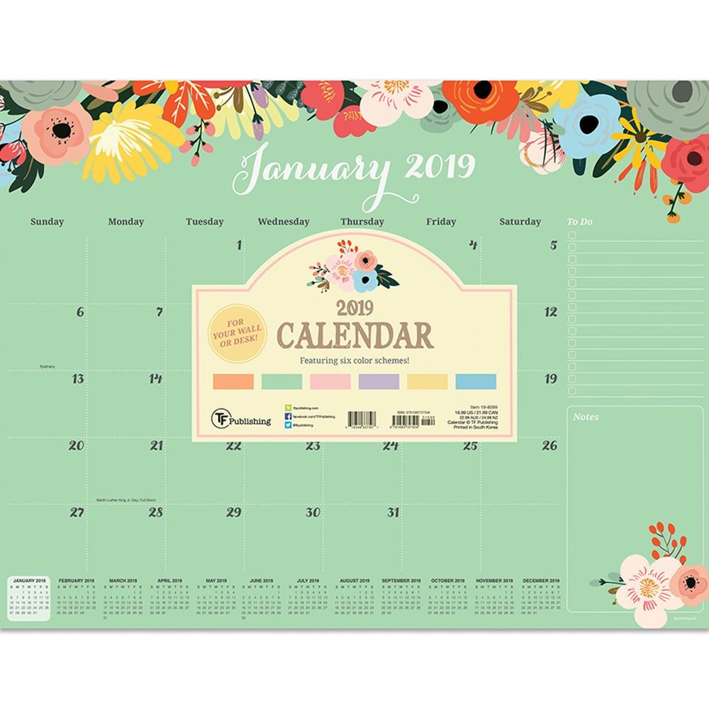2019 Monthly Florals 22" x 17" January 2019December 2019 Desk Pad