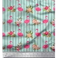 thumbnail image 1 of Soimoi Green Japan Crepe Satin Fabric Stripe & Flamingo Floral Print Fabric by Yard 42 Inch Wide, 1 of 3