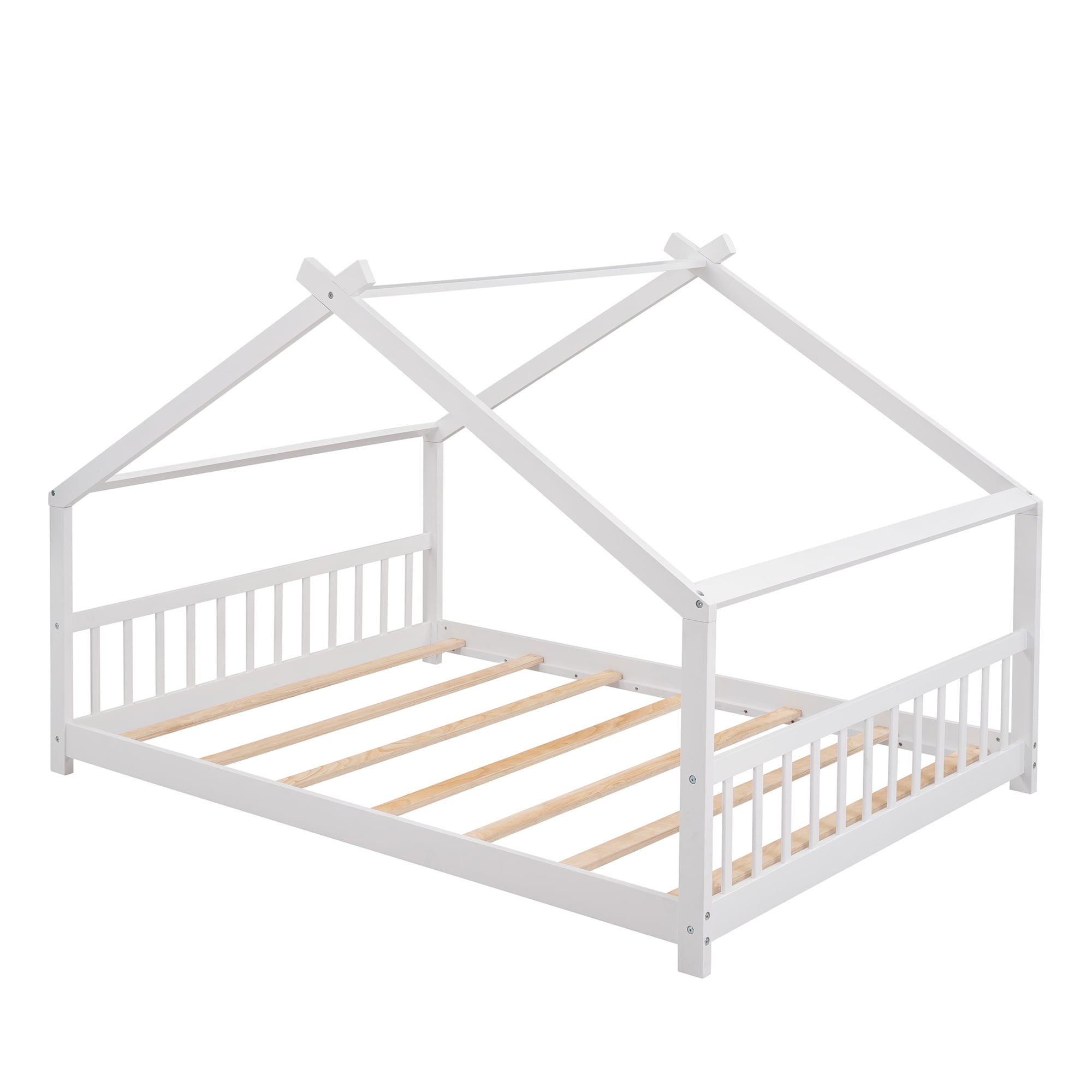 Gewnee Wood Full Size House-Shaped Platform Bed with Headboard and Footboard for Kids,White