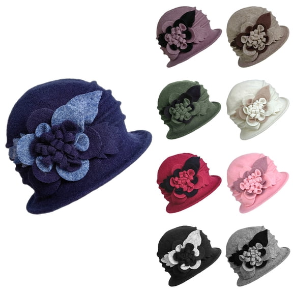 Womens Beach Hat Women Floral Wool Cloche Hat 1920S Vintage Winter Hat Pink One Size