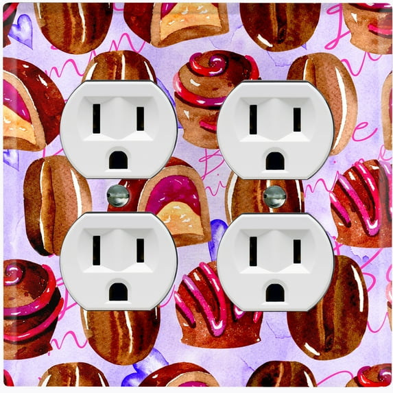 Metal Light Switch Wall Plate Outlet Cover (Coffee Mocha Candy Bean Toffee Swirl Purple Heart - Double Duplex)