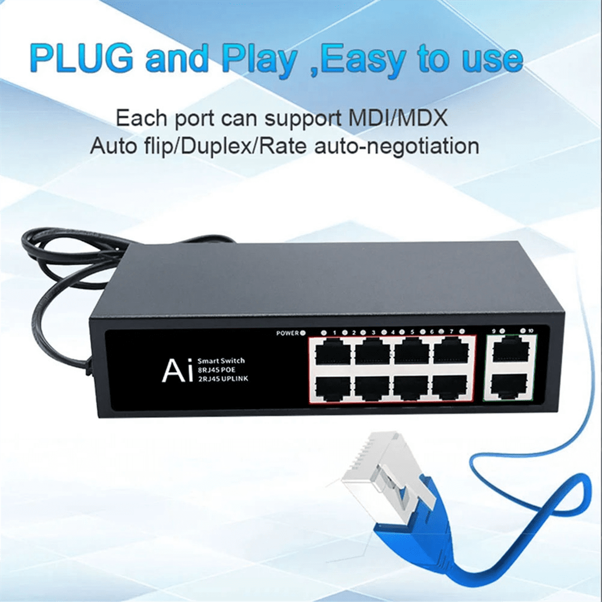 POE Switch 100Mbps Ethernet Switch POE Splitter IEEE 802.3af/At for IP Camera Wireless AP Wifi Router US Plug 10 Ports