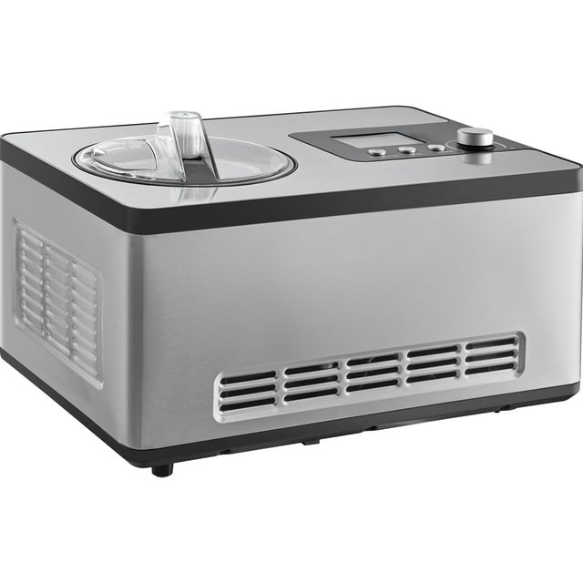 KFFKFF Ice Cream Machine with Integrated Compressor, 2 Quart Non-Prechill Fruit and Yogurt Device, Stainless Steel Electric Frozen Dessert Creator, 3 Setting Gelato Producer, Silver