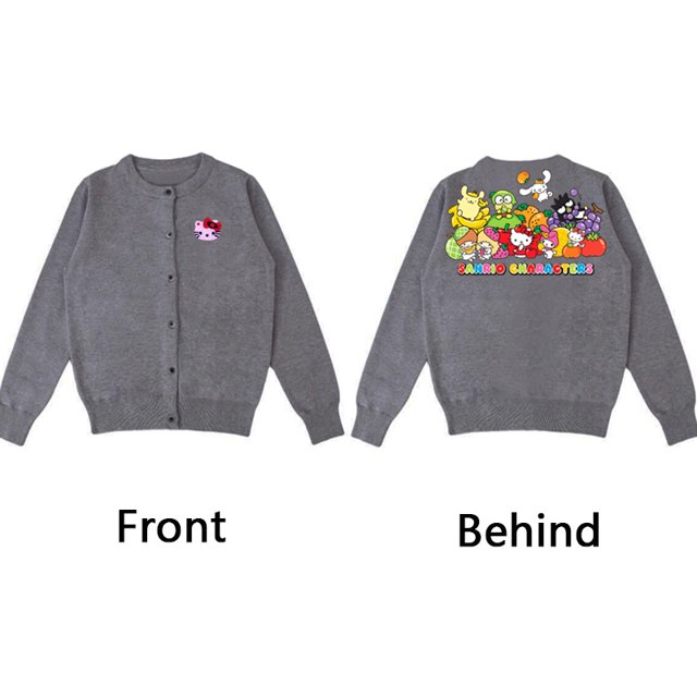 Cardigan Femme Automne Col Rond Chandail Rose Chat Broderie Personnage Sanrio Imprimé Simple Boutonnage Manches Longues Cardigan FJH
