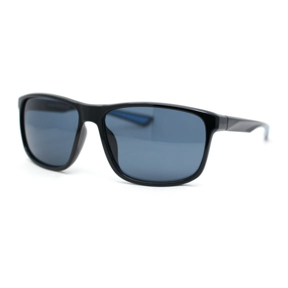 Mens Traditional 90s Classic Rectangle Sport Plastic Aerodynamic Sunglasses Black Blue - Black