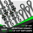 thumbnail image 2 of Rhino USA 1.6" x 8' Heavy Duty Ratchet Tie-Down Set with S Hooks - 5,208lb Break Strength (Gray 4pc), 2 of 7