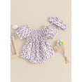 thumbnail image 5 of vera natura Newborn Girl Outfit, Short Sleeve Pleated Popsicle Print Bodysuit with Headband 4th of July Clothing, 5 of 9