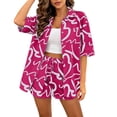 thumbnail image 2 of Costeam Womens Abstract Print Two Piece Beach Set Short Sleeve Button Down Shirt and Drawstring Waist Shorts Lightweight Flowey Fabric Side Pockets Relaxed Loose Fit Summer Casual Outfit, 2 of 9