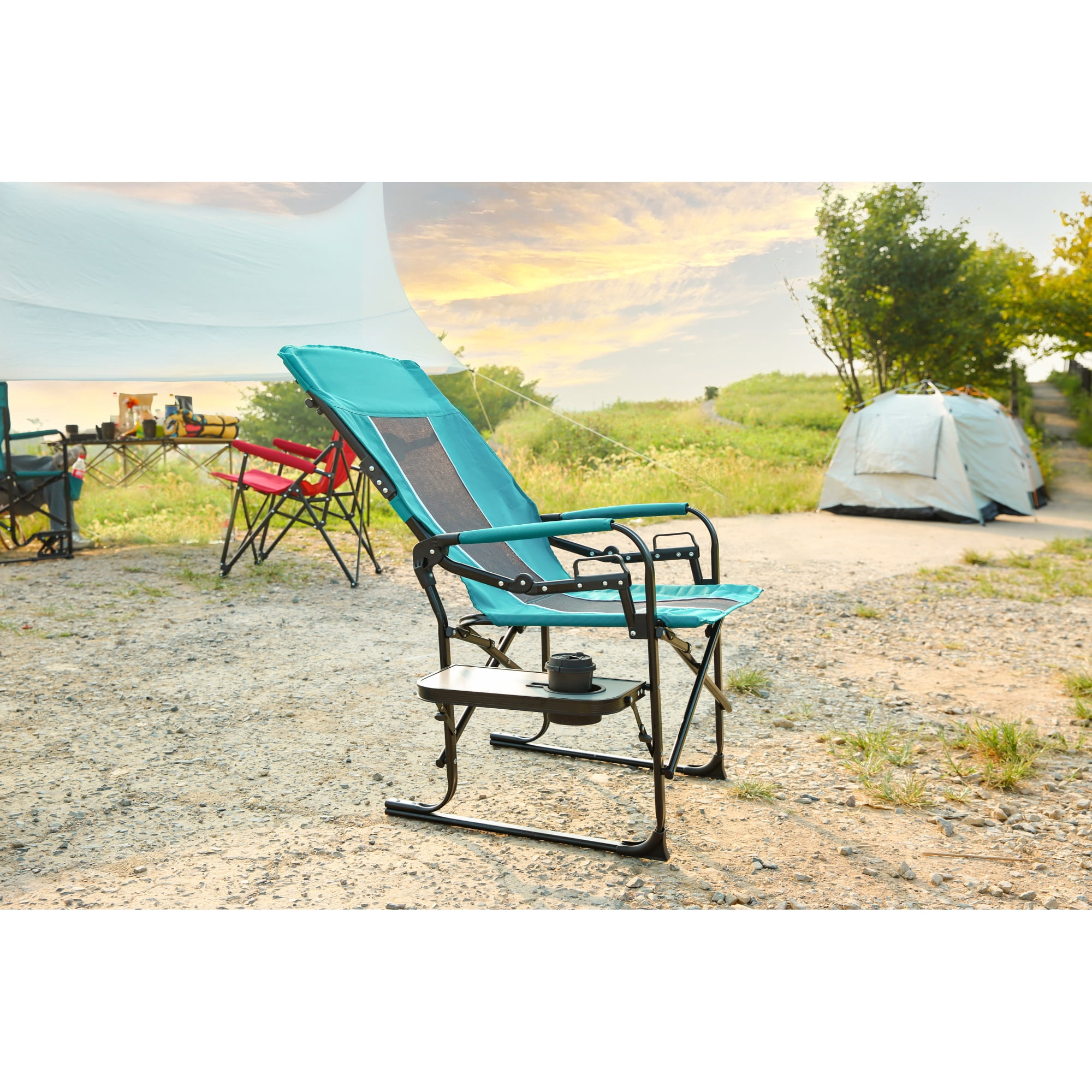 Leumius Camping Directors Chair,Oversized Heavy Duty Portable Folding Camping Chair with Side Table, Pocket for Beach,Fishing,Trip,Picnic,Lawn,Blue