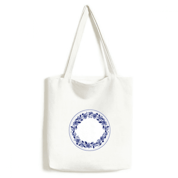 Chinese Culture Blue Flower Tote Canvas Bag Shopping Satchel Casual Handbag