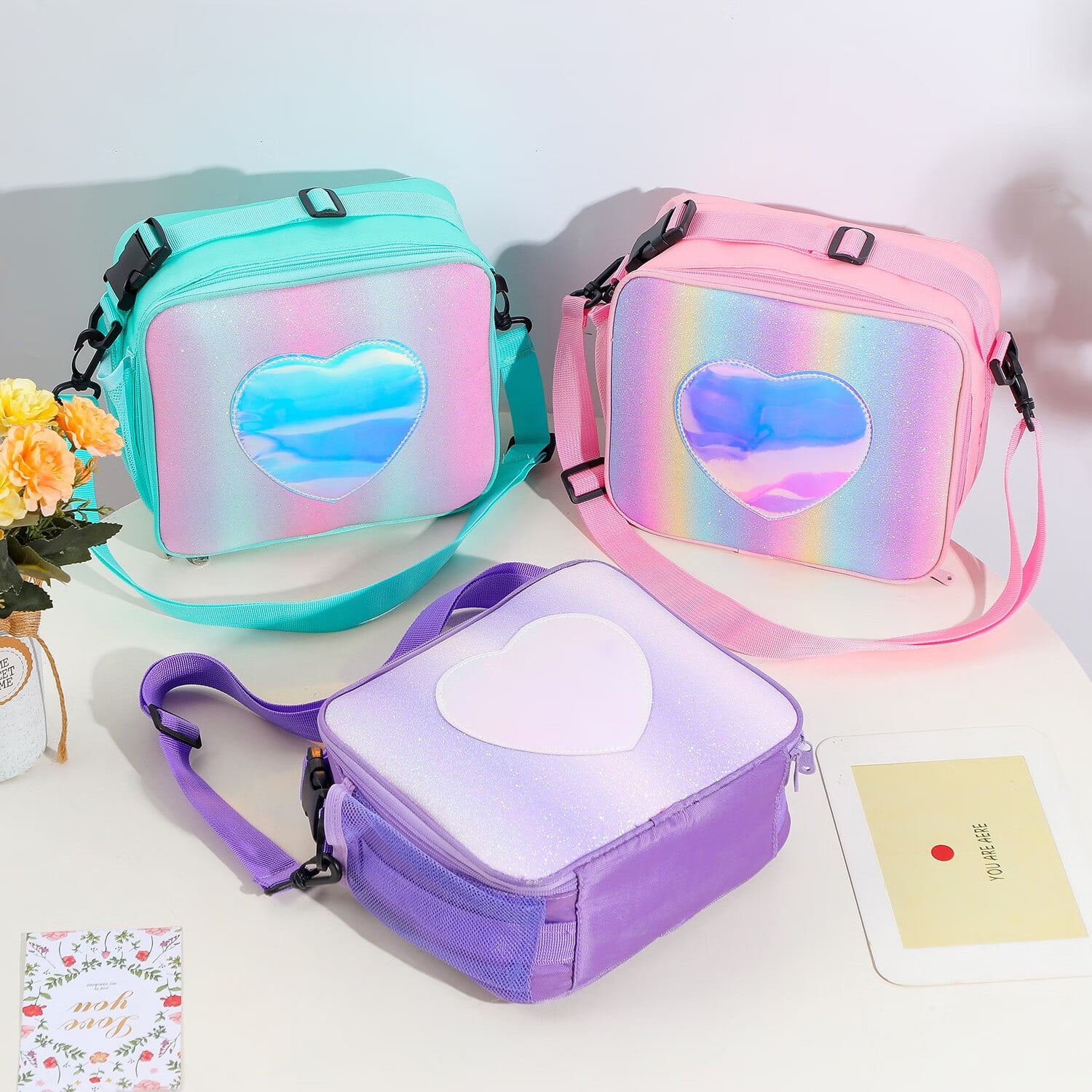 Orren Ellis Cute Insulated Lunch Box For Kids Girls Heart Print