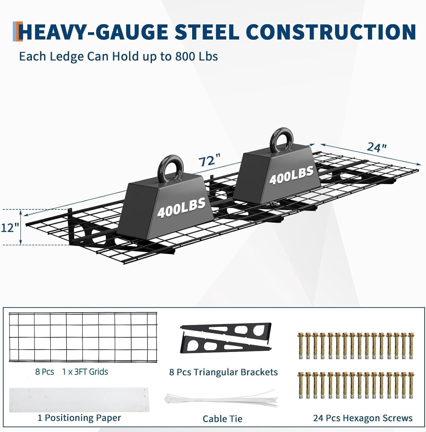Garvee 2 Pack 2x6Ft Garage Storage Shelving Wall Mounted, 24-Inch-By-72-Inch 1600 Lbs Heavy Duty Storage Shelves, Wall Shelve Garage Storage Rack Floating Shelves Organization for Warehouse, Laundry