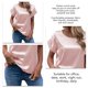 thumbnail image 5 of Blusa de manga corta con cuello redondo para mujer, color puro, cómoda, informal, transpirable y agradable para la piel - XXL rosa, 5 of 6