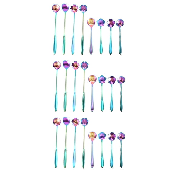 24Pcs Flower Spoon Set, 2 Different Size Colorful Stainless Steel Teaspoons Rainbow Coffee Stirring Spoon