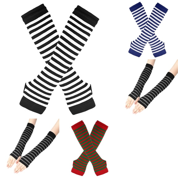 Resicozy Arm Warmers Fingerless Gloves for Women Cute Y2k Accessories Soft Lightweight Striped Gloves Black