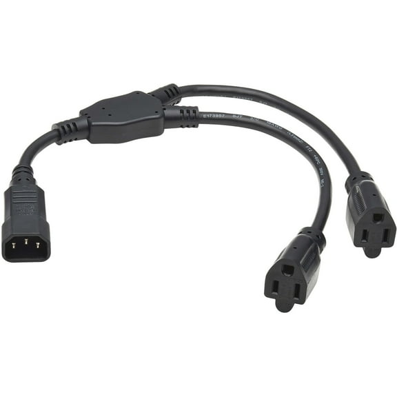 Tripp Lite 18in Power Cord Y Splitter C14 to 2x NEMA 5-15R Black P00218N2R