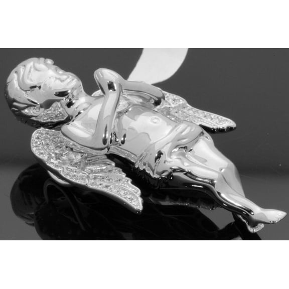 .60 CARAT REAL DIAMONDS 2 INCH MENS/WOMENS STERLING SILVER DIAMOND ANGEL CHERUB PENDANT