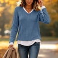 thumbnail image 7 of NominalSnug Women's Long Seleve Top Fake Two Piece Ribbed Knit Sweaters V-Neck Slim Fit Fall Winter Layered Shirt, 7 of 7
