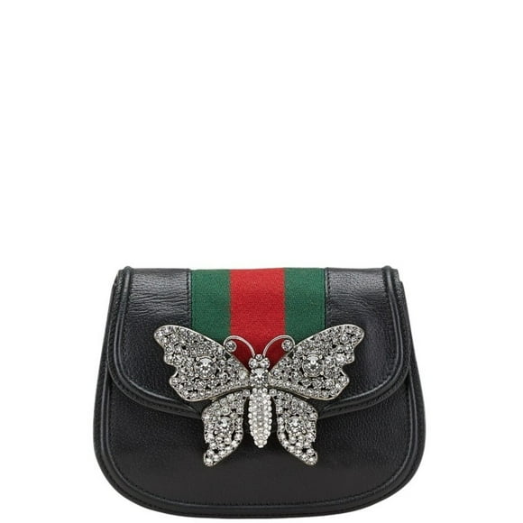 Pre-Owned Gucci Sherry Line Totem Butterfly Shoulder Bag 505387 Black Leather... (Good)