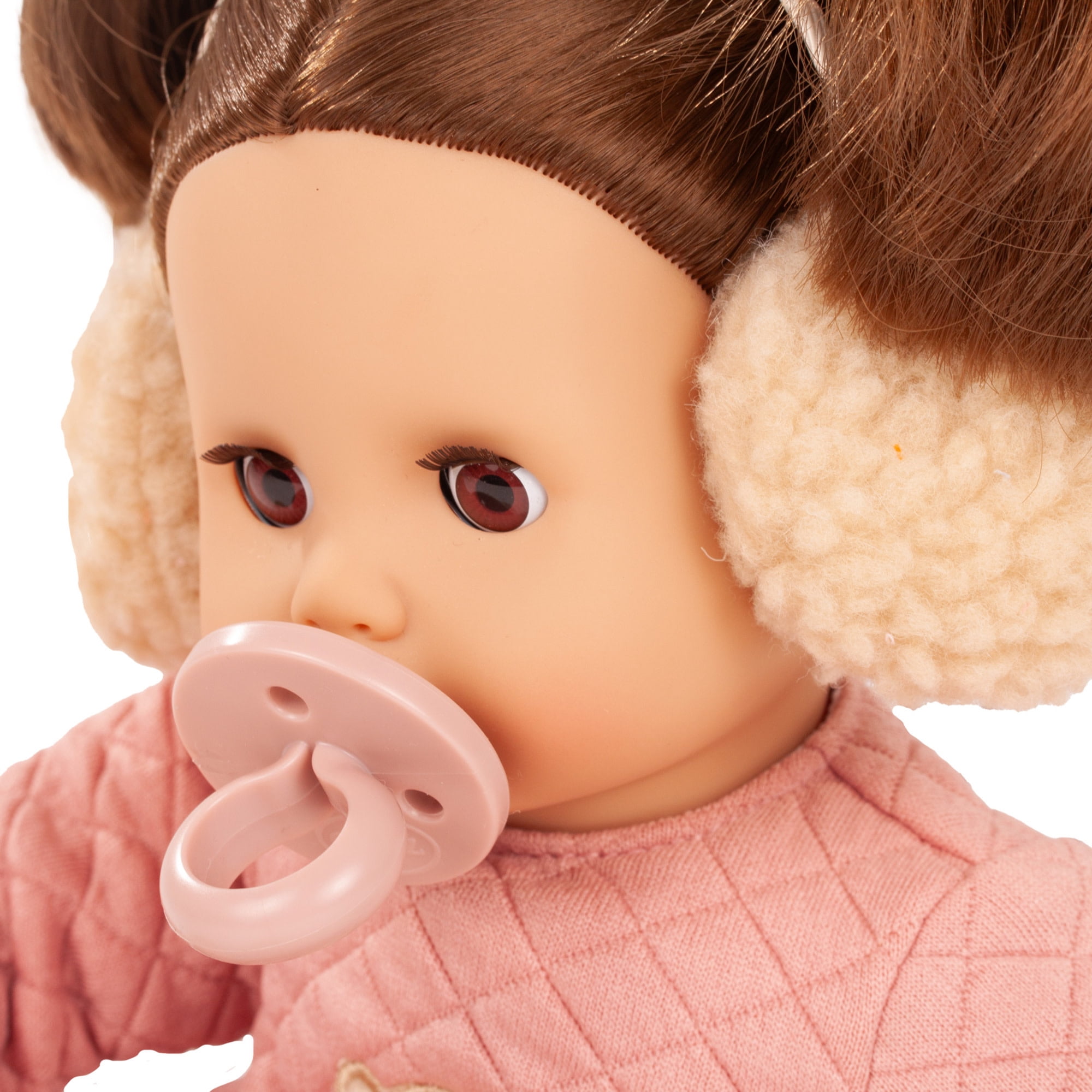 Gotz: Muffin: Bear - 13" Doll, Peachy Pink & Beige Quilted Tunic, Sherpa Earmuffs-Slippers, Brown Hair, Sleepy Eyes-Soft Body, Collectible Toy Kids 3+