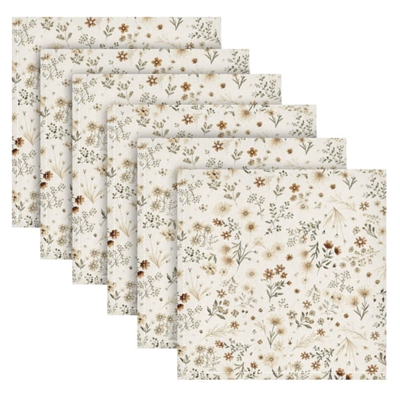 Qxltty Cream Brown Floral Napkins 20×20in Perfect for Parties Dinners Weddings Cocktail Housewarming Cloth Napkins Set of 6