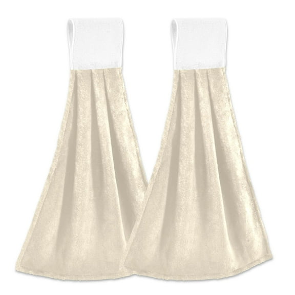 2 Pcs Kitchen Hand Towels with Hanging Loops Absorbent Soft Fast Drying Decor Bath Towels Cream