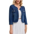 thumbnail image 4 of Women's Denim Jacket Collarless 2026 Cardigan Long Sleeve Jean Jackets L Dark Blue, 4 of 6