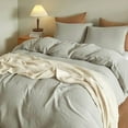 thumbnail image 5 of Muslin Duvet Cover Queen Size, 100% Washed Cotton Duvet Cover Set, Ultra Soft Comforter Cover Linen Like, 3 Pieces Minimalist Gauze Duvet Cover with 2 Pillowcases, 90"x90", Smoky-Green, 5 of 8