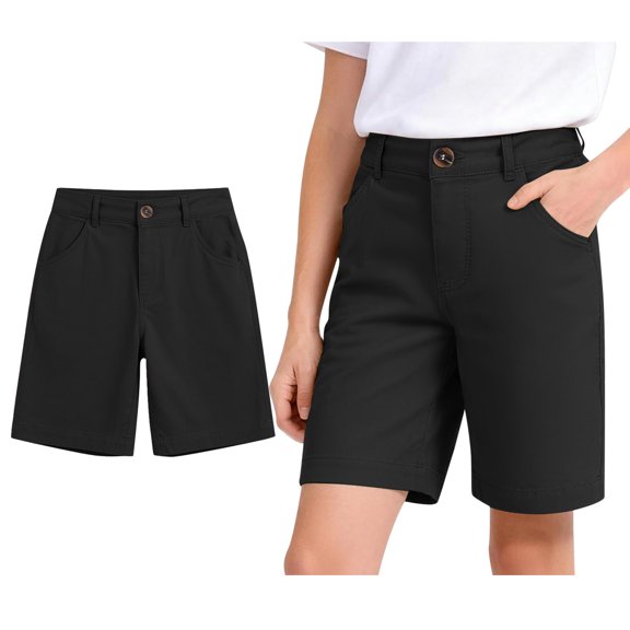Girls Boys Uniform Shorts Classic Pull On Elastic Back Shorts with Pockets Black Shorts for Boys Boys Back To School Clothes Little Boys Shorts Size 11-12 Years